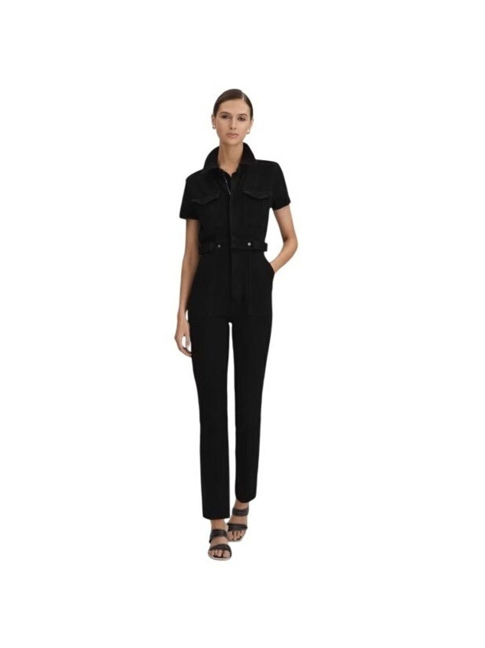 Good American Fit For Success Denim Utility Jumpsuit In Black Sz XS NWT